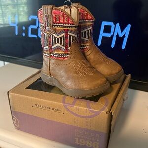 Roper Kids Tan Boots with Red Patterned Shaft